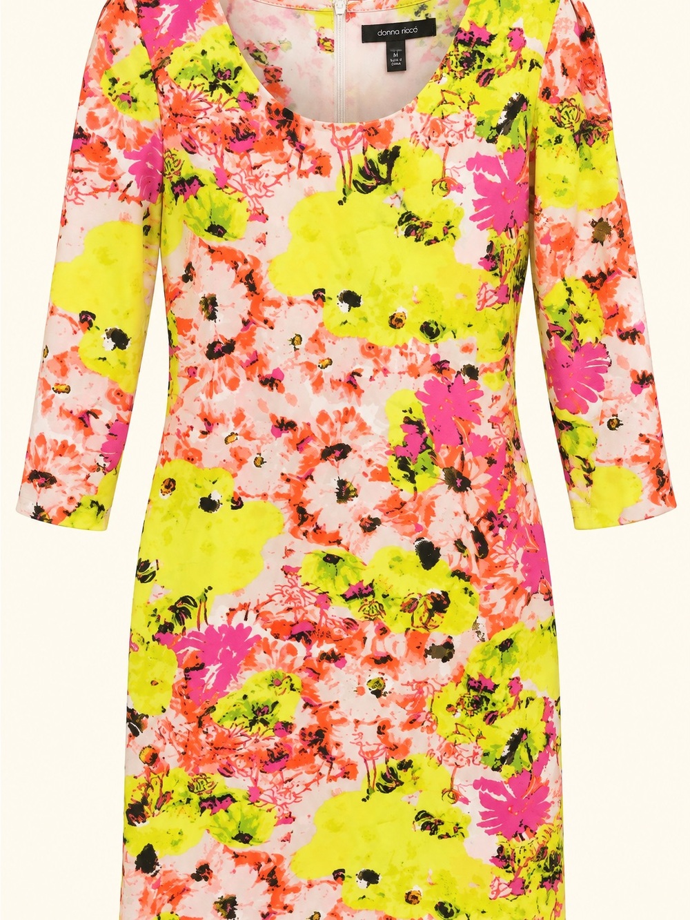 Donna Ricco Neon Floral Long Sleeve Sheath Dress - Pink, Yellow, Orange